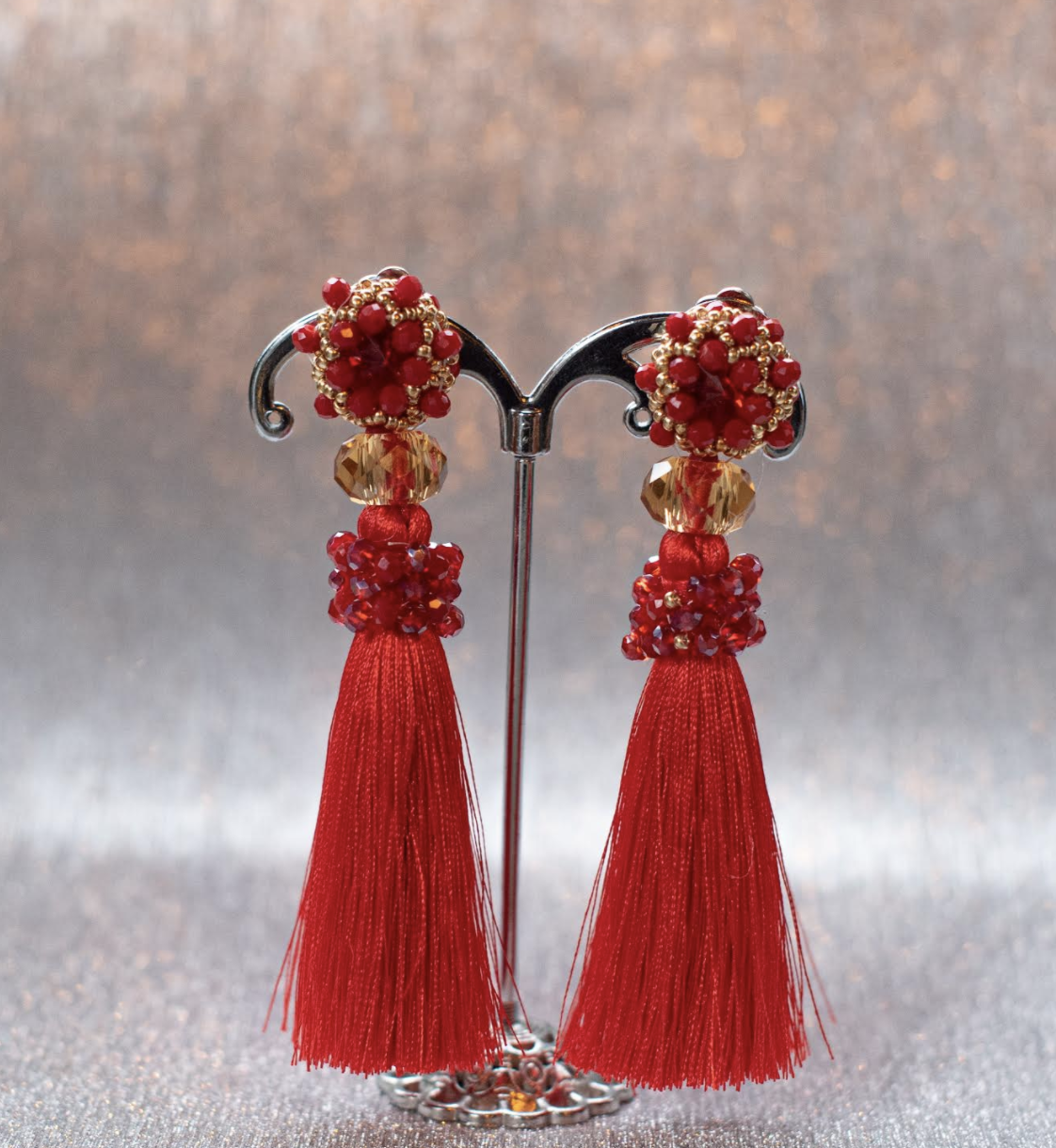 Red earrings tassel outlet